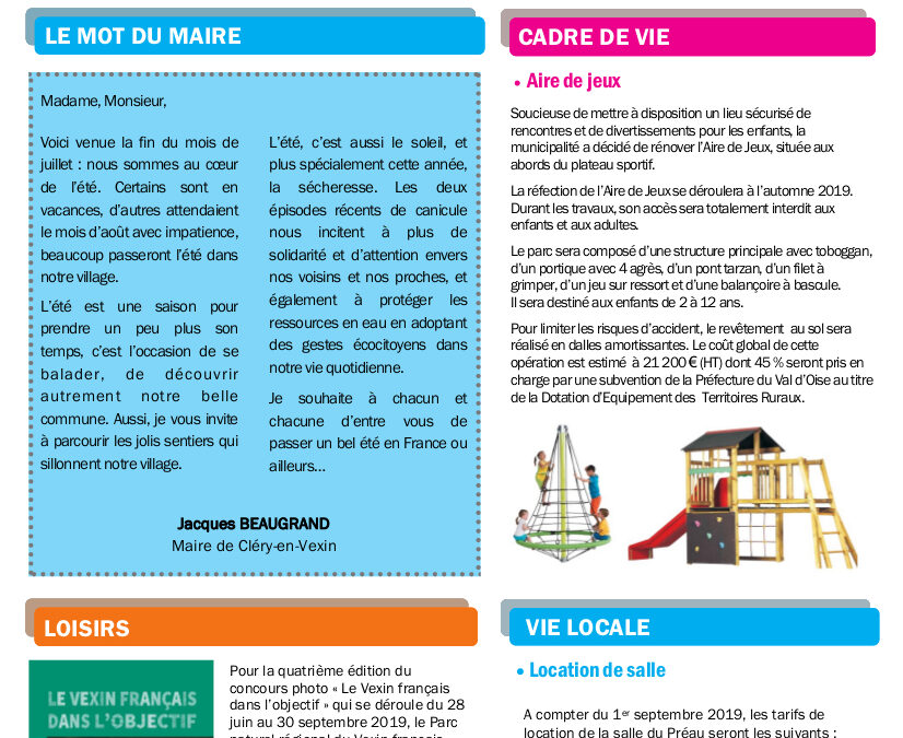 Lettre d’information – Août 2019