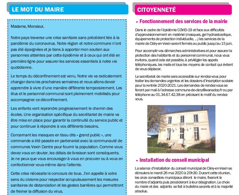 Lettre d’information – Mai 2020